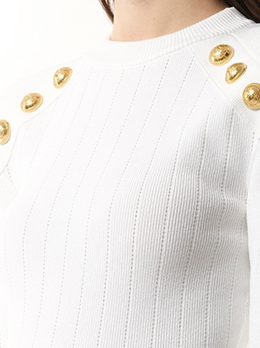 BALMAIN 6 BTN Knit Pullover (White)