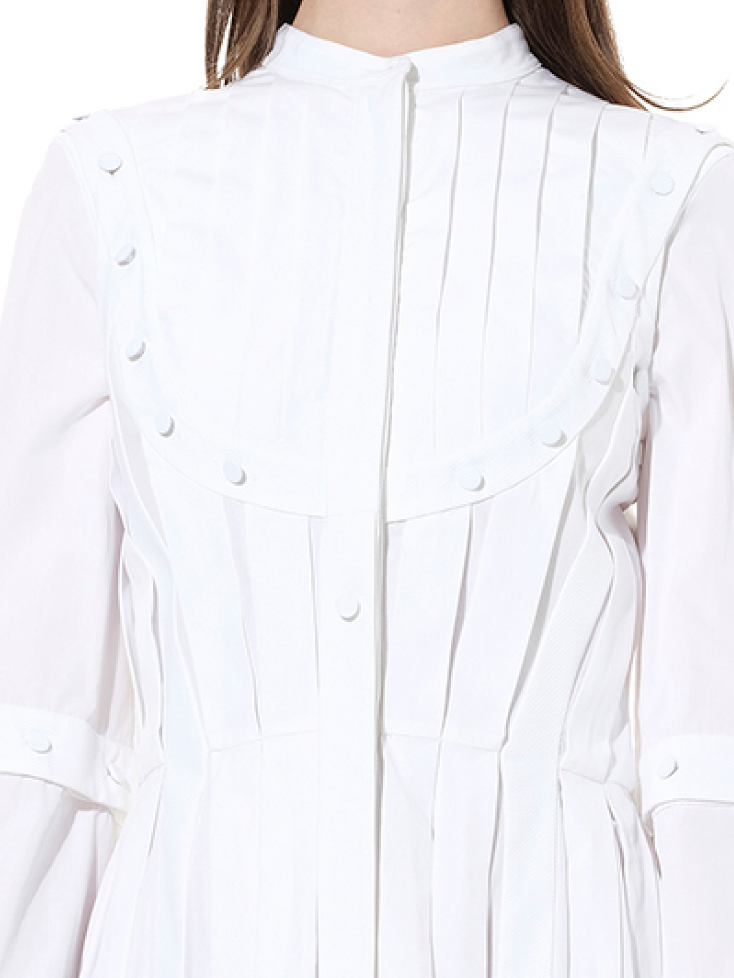 ALEXANDER MCQUEEN Pleated Sleeves Cotton Dress (White)