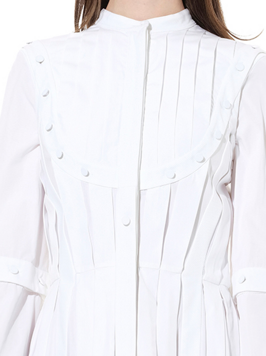 ALEXANDER MCQUEEN Pleated Sleeves Cotton Dress (White)