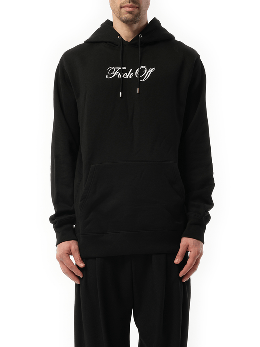 Image of a model wearing Outerwear. Product name - Hoodie in Black colour by brand - MASTERMIND