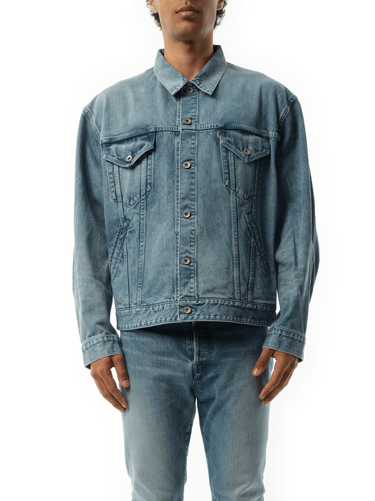 Image of Coats & Jackets. Productname: DOUBLET Care Denim Jacket in BLUE colour by brand - DOUBLET