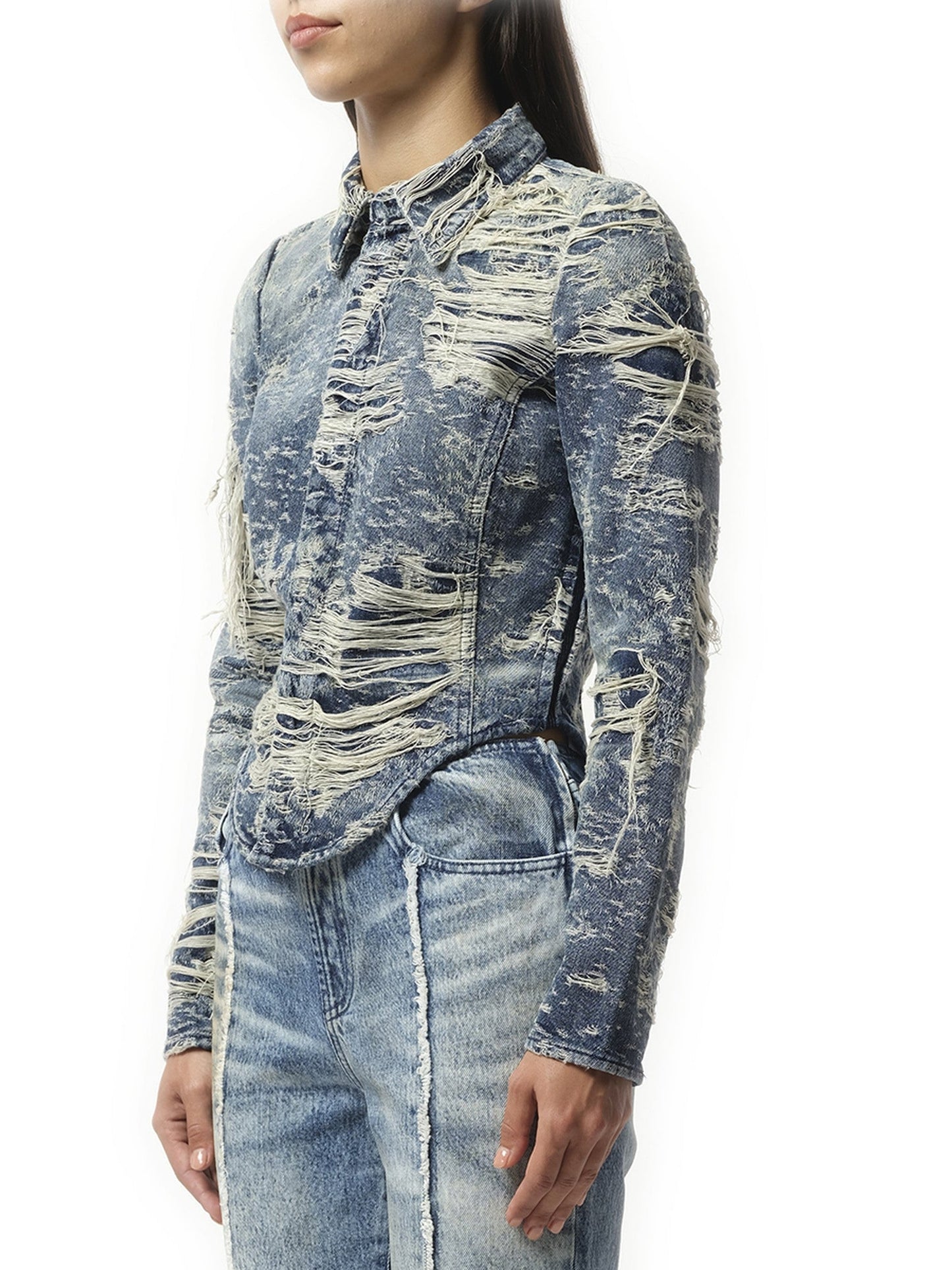DIESEL De-Madeline Distressed Denim Shirt (Blue)
