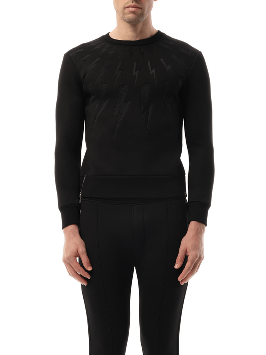 Image of a model wearing Outerwear. Product name - Sweatshirt in Black colour by brand - NEIL BARRETT