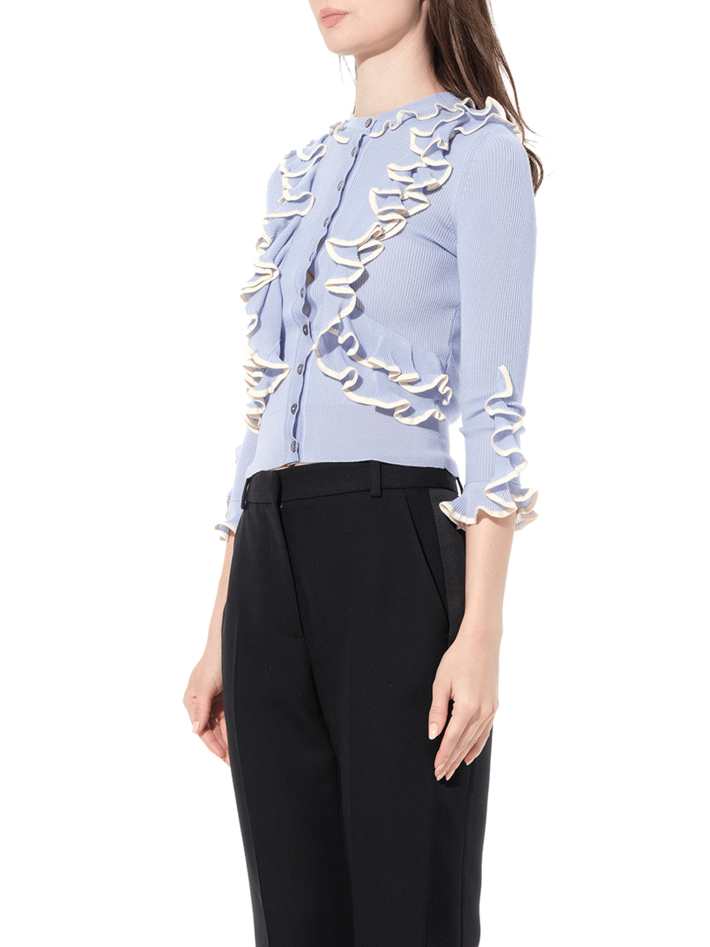 ALEXANDER MCQUEEN Ruffle Knit Cardigan (Blue)