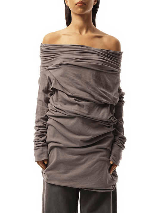 Image of a model wearing Tops. Productname: ENTIRE STUDIOS Bound Top in GREY colour by brand - ENTIRE STUDIOS