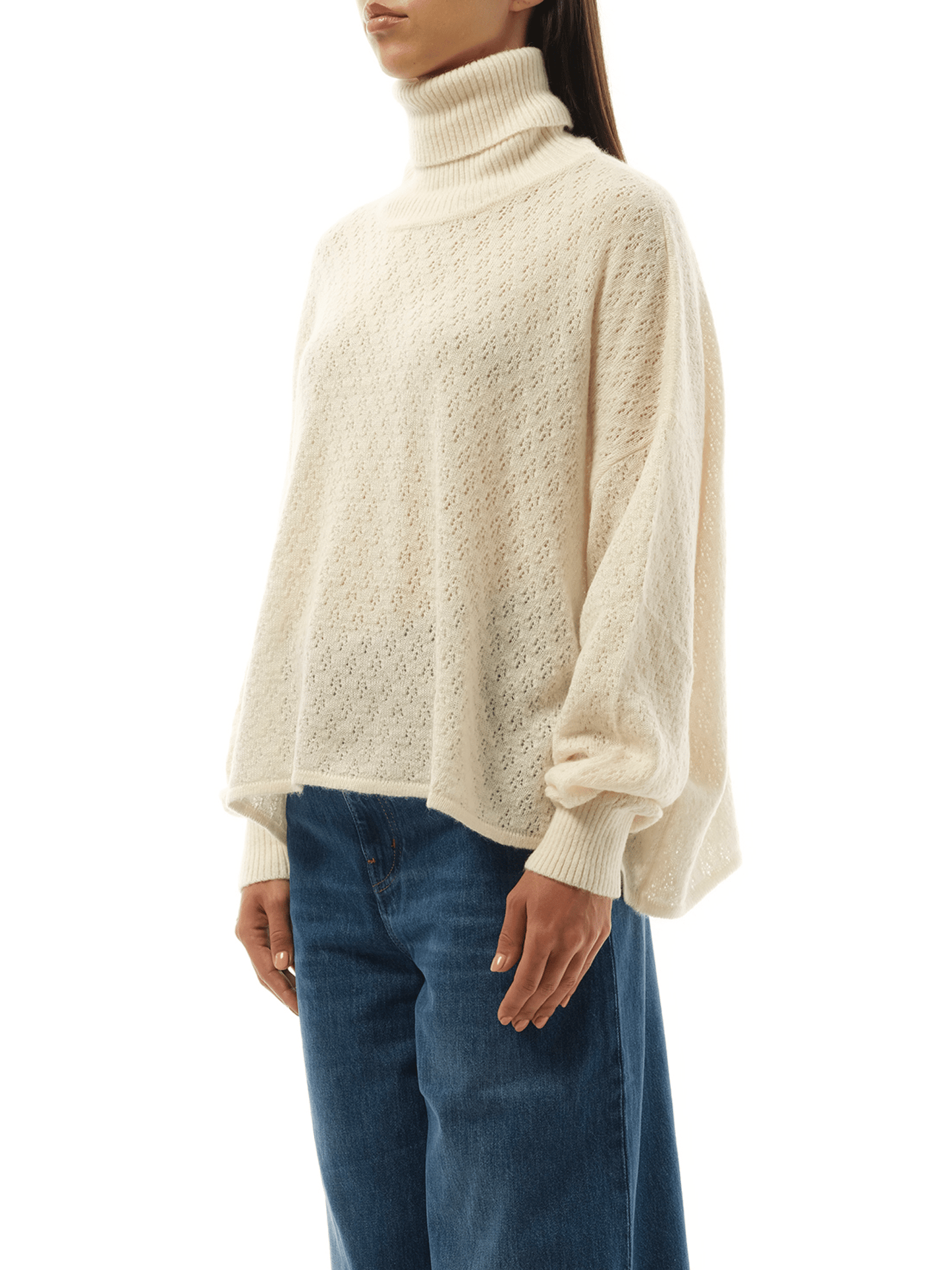 CHLOE Fluffy Pointelle Sweater (White)