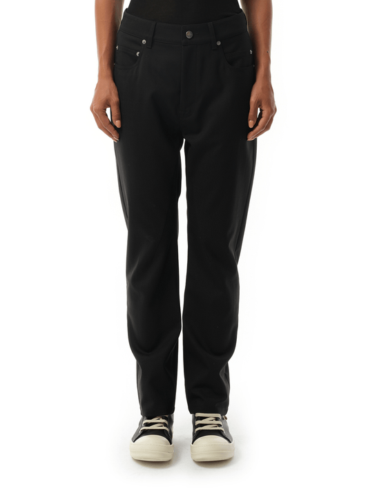 Image of a model wearing Pants. Productname: RICK OWENS Detroit Cut Pants in Black colour by brand - RICK OWENS