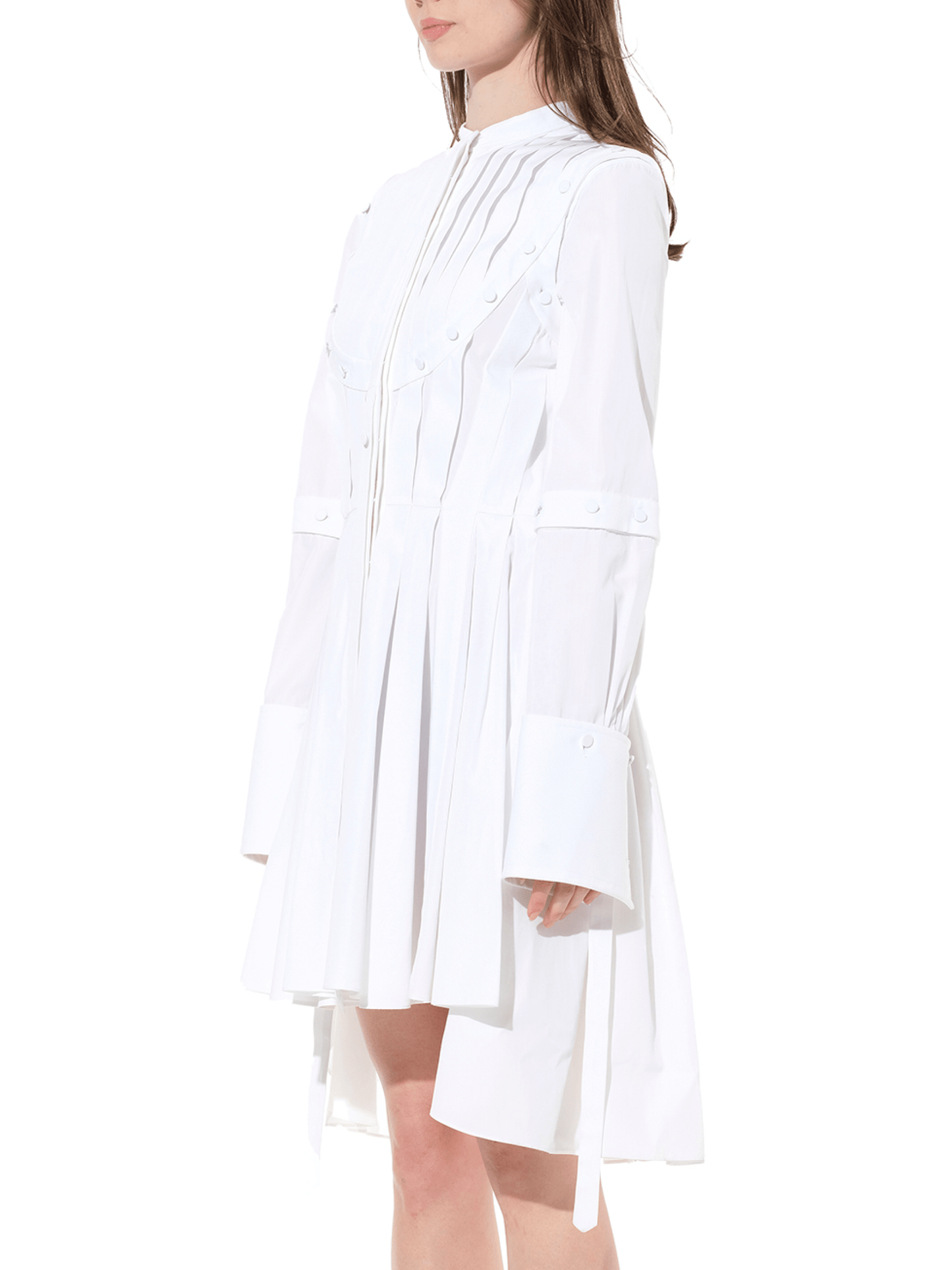 ALEXANDER MCQUEEN Pleated Sleeves Cotton Dress (White)