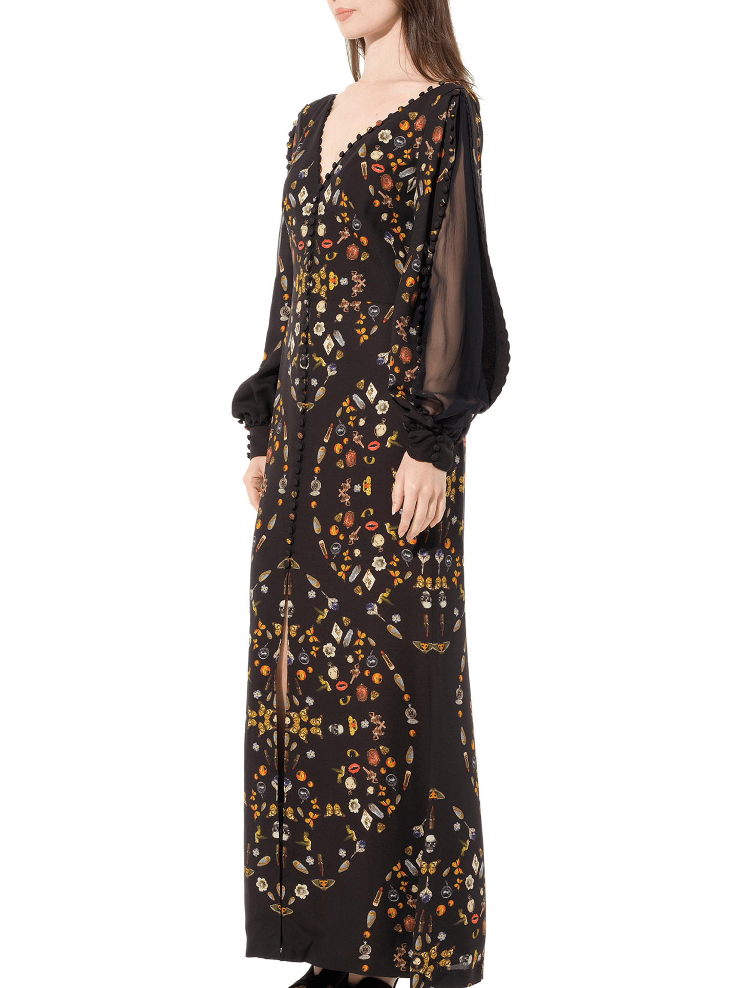 ALEXANDER MCQUEEN Long Sleeve Silk Dress (Black)