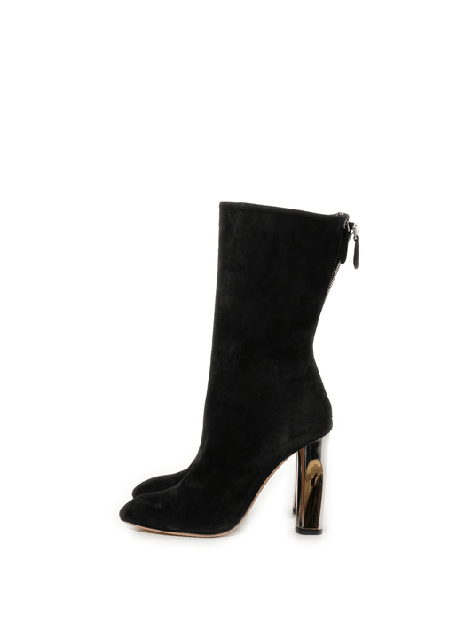 Image of Boots. Productname: ALEXANDER MCQUEEN Suede Boots in Black colour by brand - ALEXANDER MCQUEEN