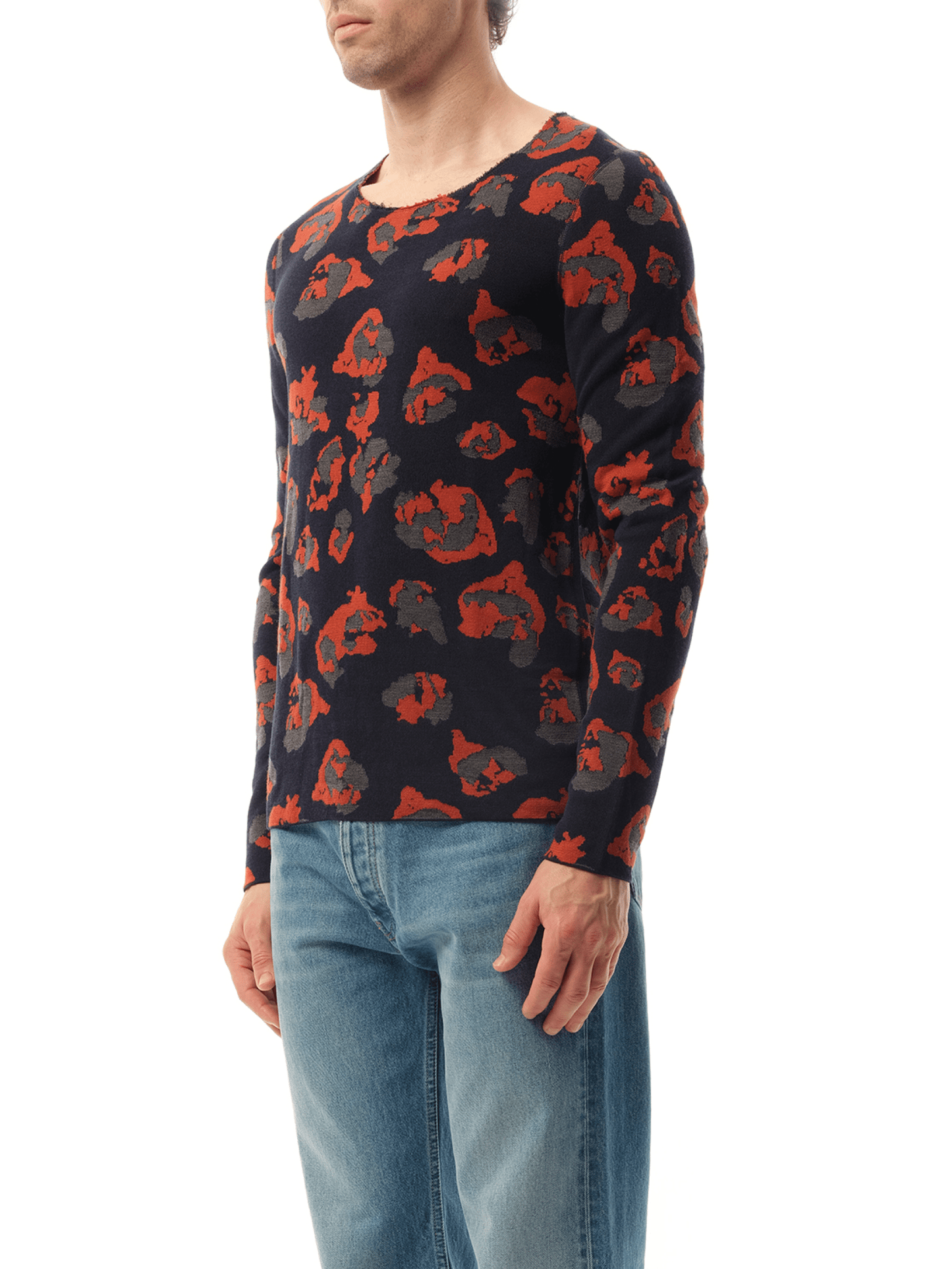 LANVIN Leopard Jacq Raw Sweatshirter (Navy)