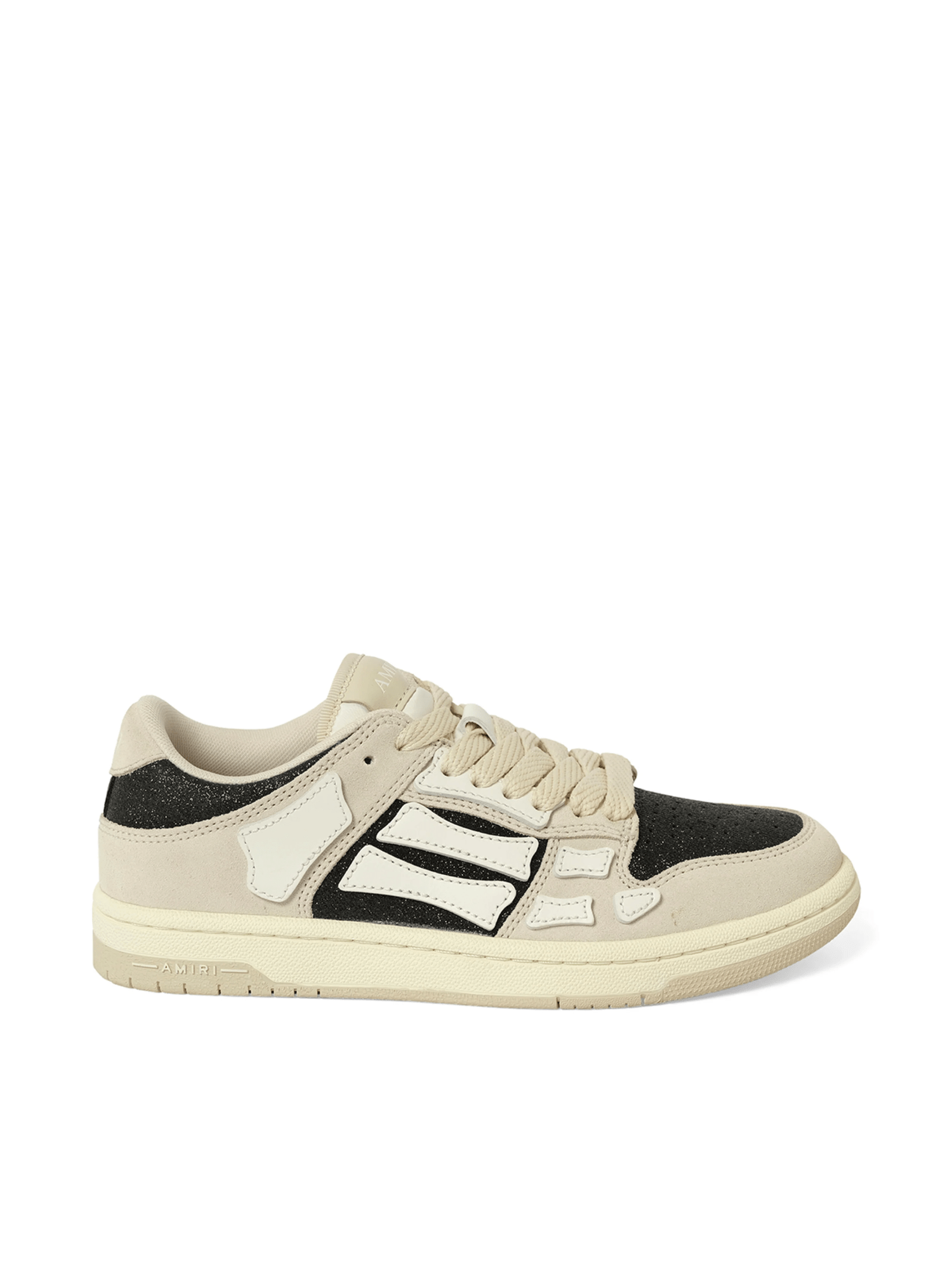 Image of Sneakers. Productname: AMIRI Glitter Suede Skeleton Sneaker in Birch Black colour by brand - AMIRI