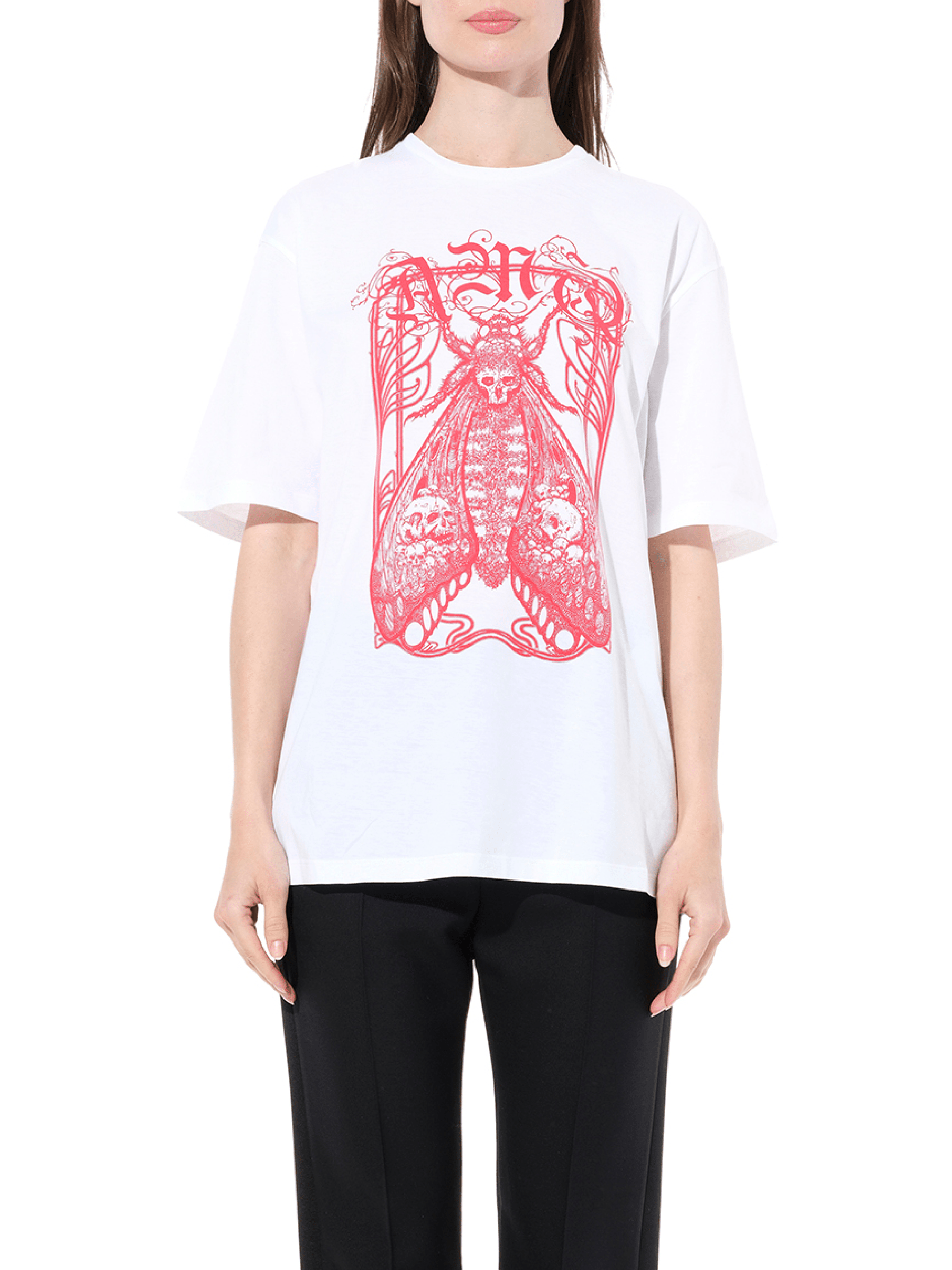 Image of T-Shirts. Product name - Moth Oversize T-Shirt in White colour by brand - ALEXANDER MCQUEEN
