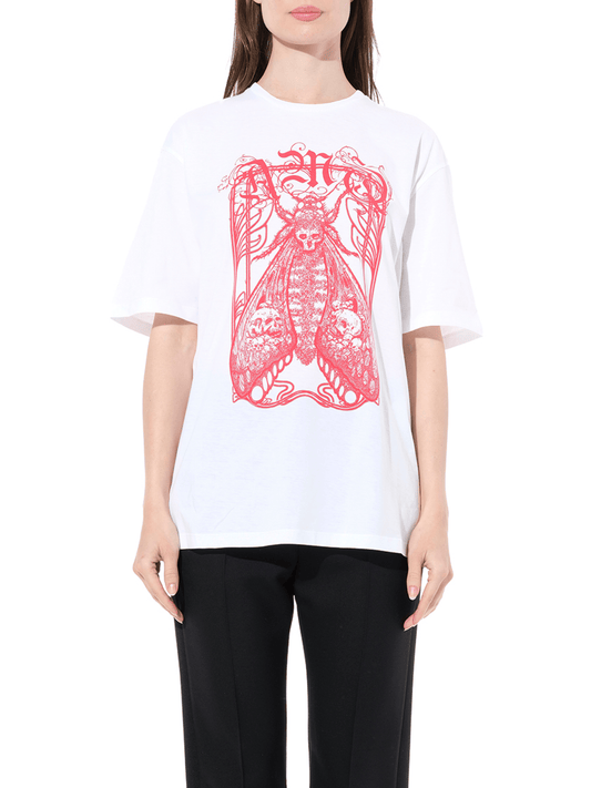 Image of T-Shirts. Product name - Moth Oversize T-Shirt in White colour by brand - ALEXANDER MCQUEEN