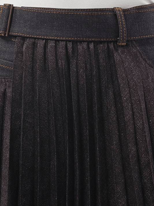 SACAI Denim Mix Pleat Skirt (Indigo)