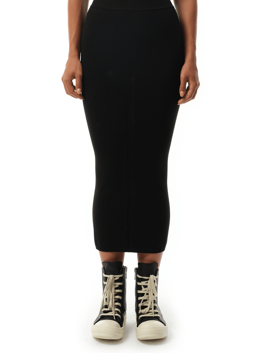 Image of a model wearing Skirts. Productname: RICK OWENS Calf Skirt in Black colour by brand - RICK OWENS