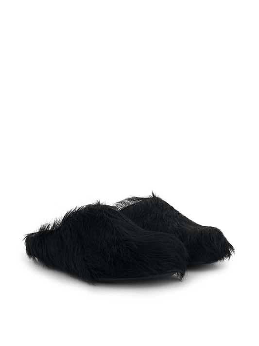 MARNI Fussbett Long Hair Calfskin Sabot (Black)