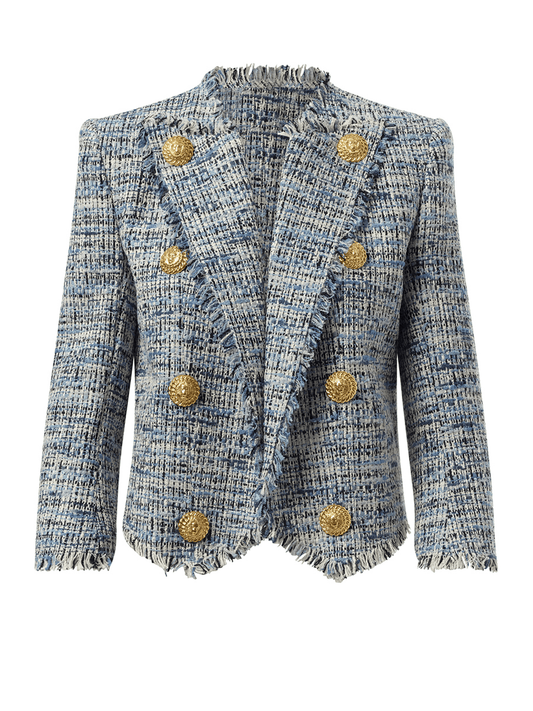 BALMAIN Side To Side Tweed Spencer Jacket (Blue)