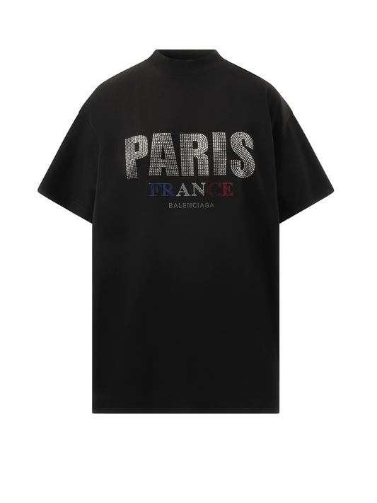 BALENCIAGA Paris Strass Oversized T-Shirt (Black)
