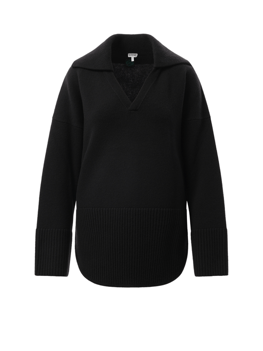 LOEWE V-Neck Polo Sweater (Black)