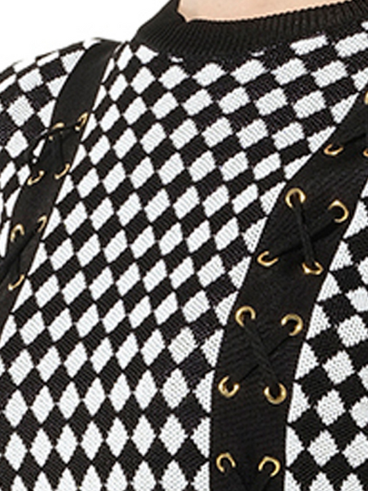 BALMAIN Maille Knit Dress (Black White Check)