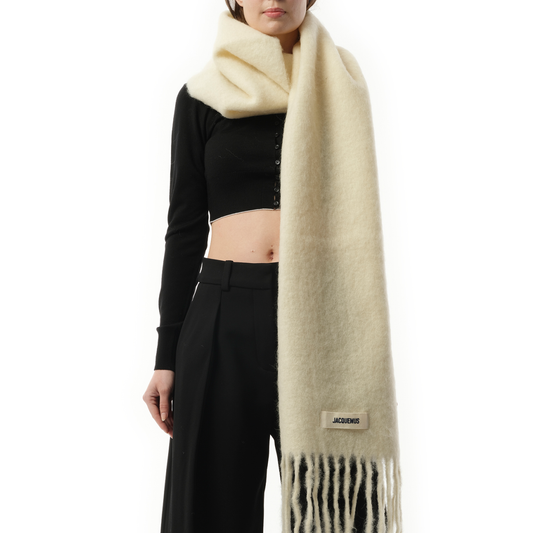 Image of Accessories. Productname: JACQUEMUS L'echarpe Carro Scarf in WHITE colour by brand - JACQUEMUS