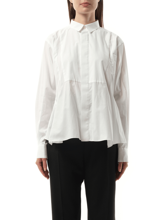 Image of a model wearing Tops. Productname: SACAI Cotton Poplin Layered Shirt in WHITE colour by brand - SACAI