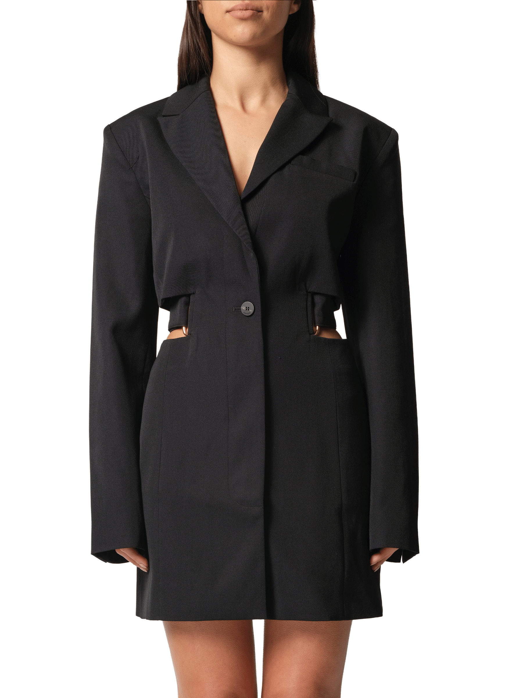 Image of a model wearing Dress. Productname: JACQUEMUS La Robe Bari in Black colour by brand - JACQUEMUS