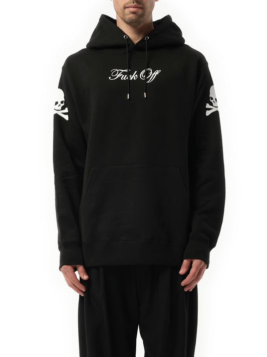 Image of a model wearing Outerwear. Productname: MASTERMIND Hoodie in BLACK colour by brand - MASTERMIND