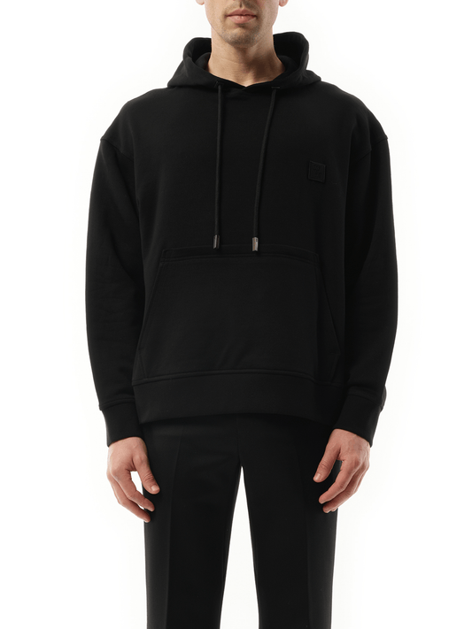 Image of a model wearing Outerwear. Productname: WOOYOUNGMI Metallic Print Hoodie in BLACK colour by brand - WOOYOUNGMI