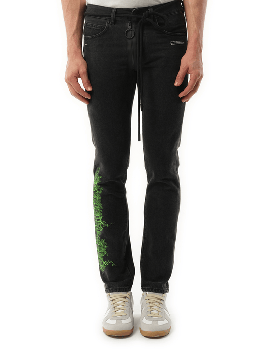 Image of a model wearing Denim. Productname: OFF-WHITE Blur Slim Jeans in BLACK colour by brand - OFF-WHITE