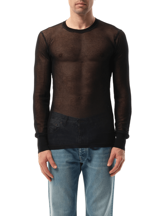 Image of a model wearing Outerwear. Productname: LANVIN Net Stitch Sweatshirter in BLACK colour by brand - LANVIN