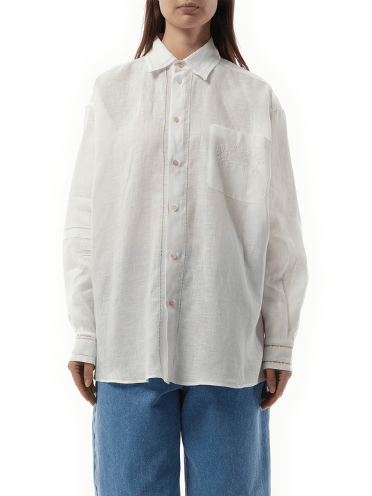 Image of a model wearing Tops. Productname: MARNI Long Sleeve Shirt in WHITE colour by brand - MARNI