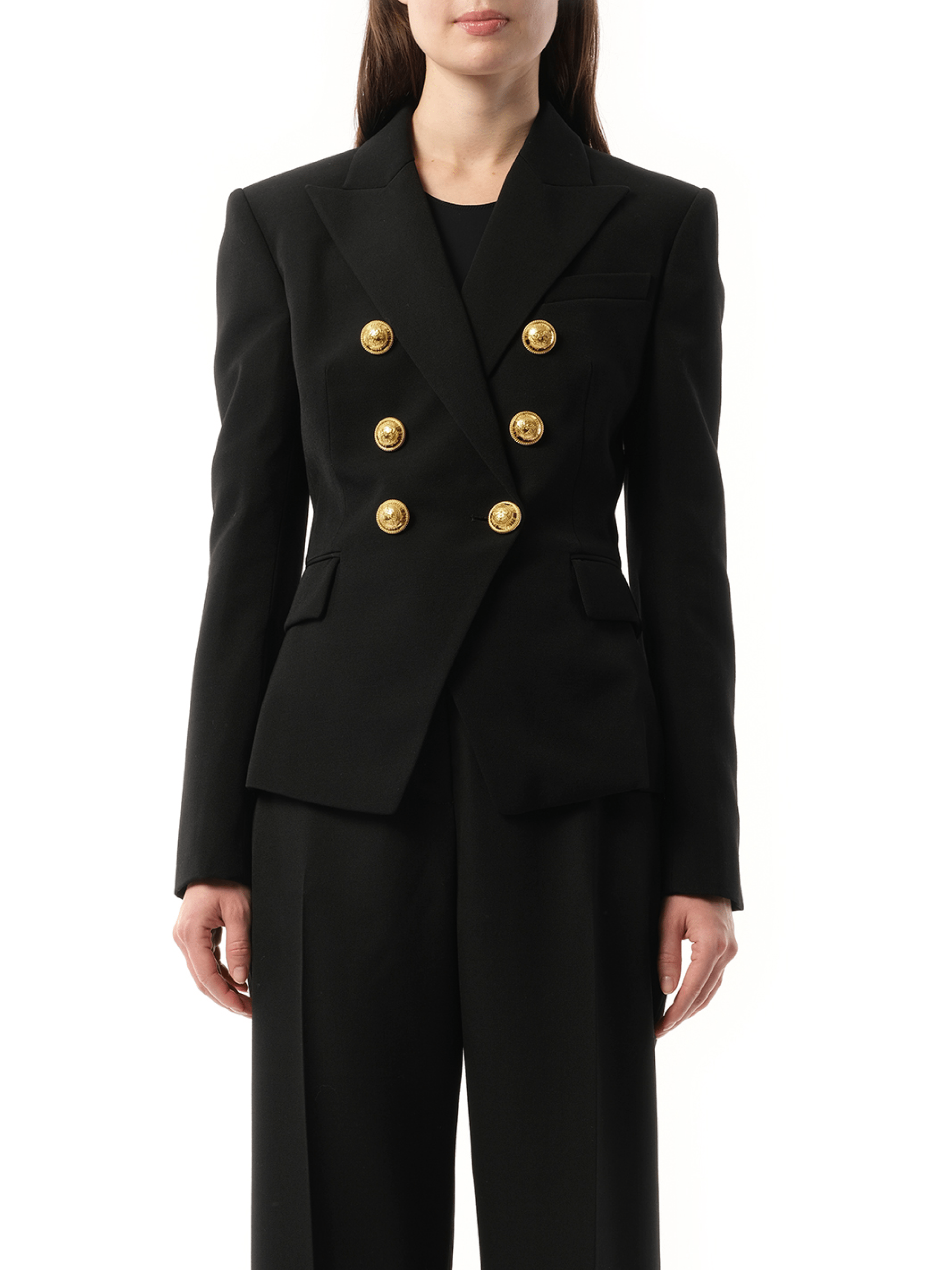 Image of Coats & Jackets. Productname: BALMAIN 6 BTN Grain De Poudre Jacket in BLACK colour by brand - BALMAIN