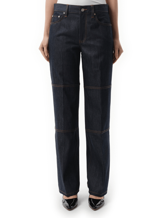 Image of a model wearing Denim. Productname: HELMUT LANG Women Zip Carpenter Jeans in Raw Indigo colour by brand - HELMUT LANG