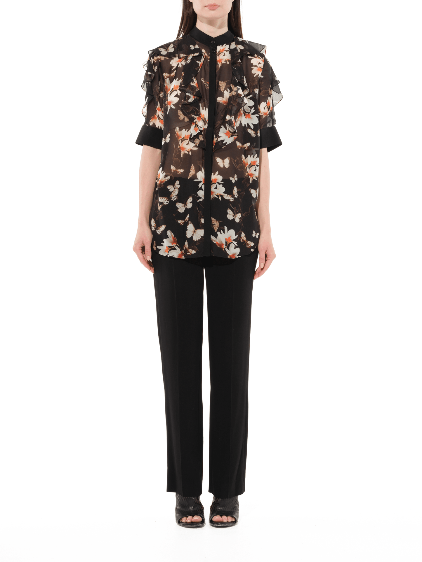 GIVENCHY Short Sleeve Shirt with Flower Print (Black)