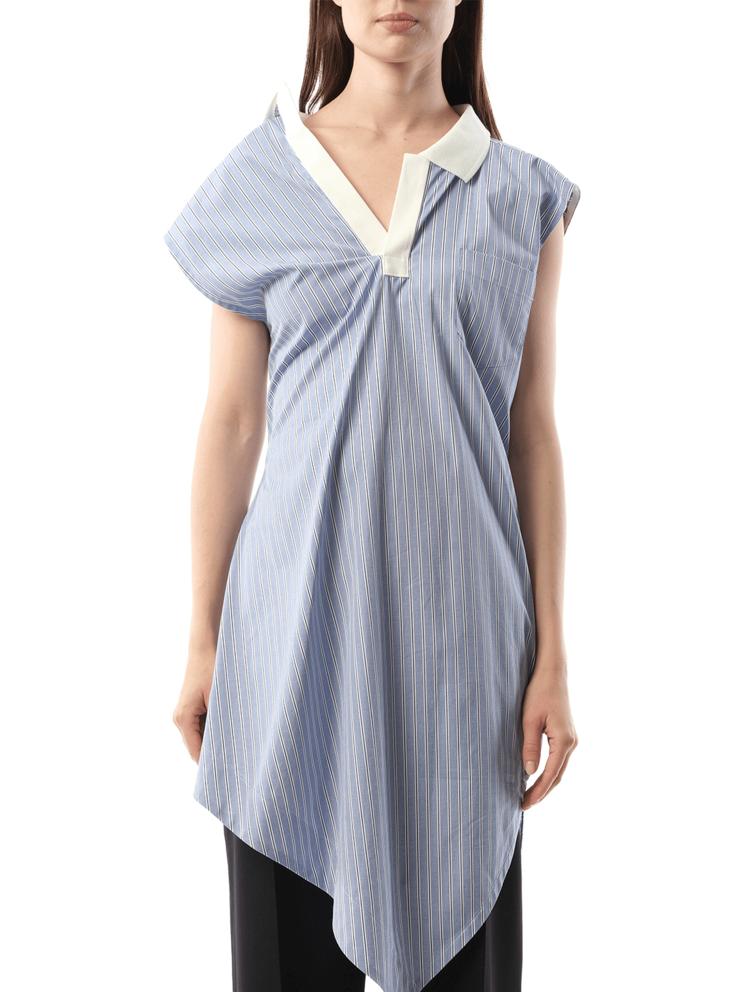 Image of Dresses. Product name - Cotton Poplin Polo Shirt in Blue colour by brand - SACAI