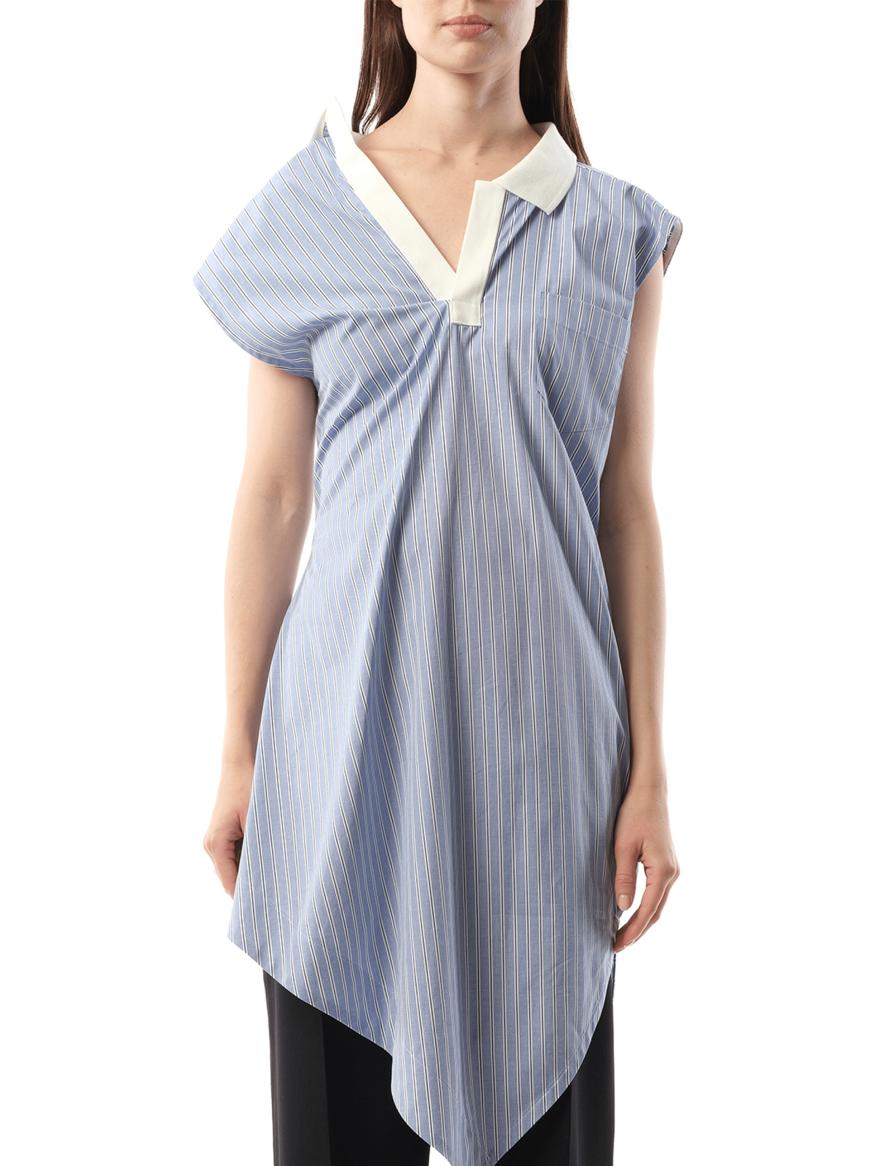 Image of Dresses. Product name - Cotton Poplin Polo Shirt in Blue colour by brand - SACAI