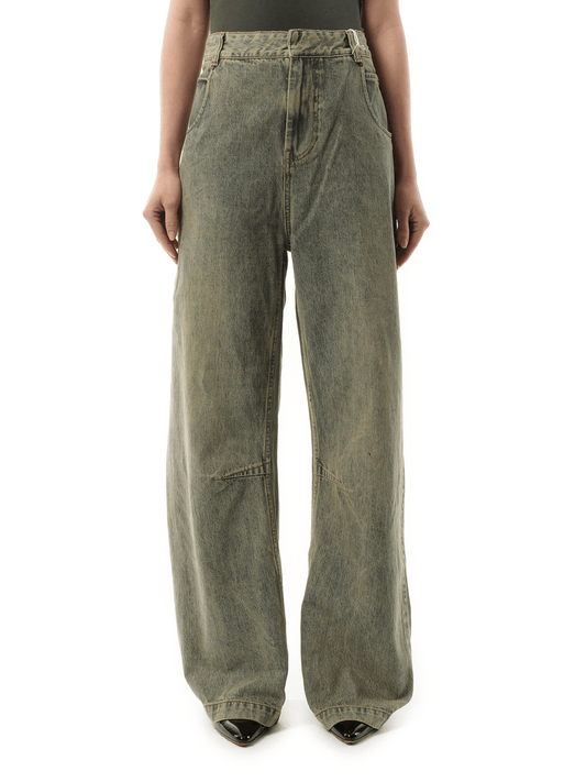 Image of a model wearing Denim. Productname: ENTIRE STUDIOS Gem Jeans in BLUE colour by brand - ENTIRE STUDIOS