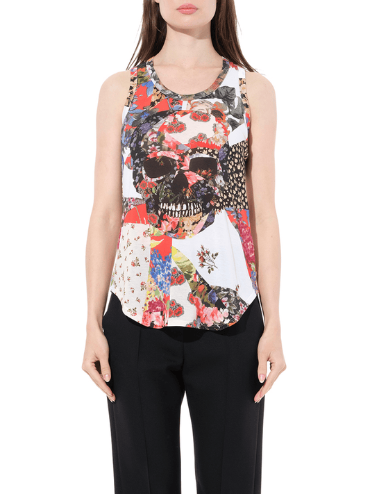 Image of a model wearing Tops. Productname: ALEXANDER MCQUEEN Maglietta Skull T-Shirt in Multicolour colour by brand - ALEXANDER MCQUEEN