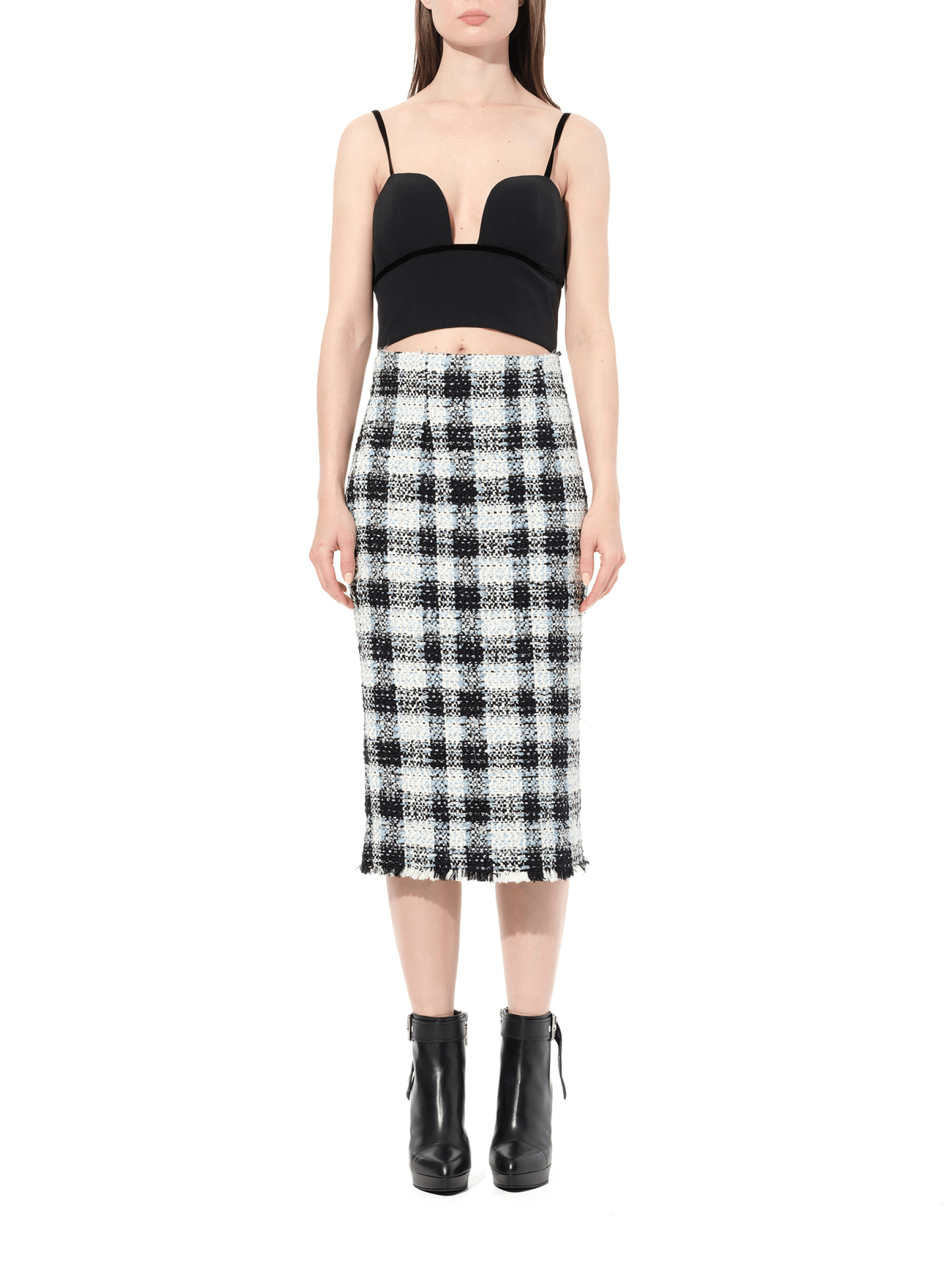 ALEXANDER MCQUEEN Check Tweed Skirt (Blue)