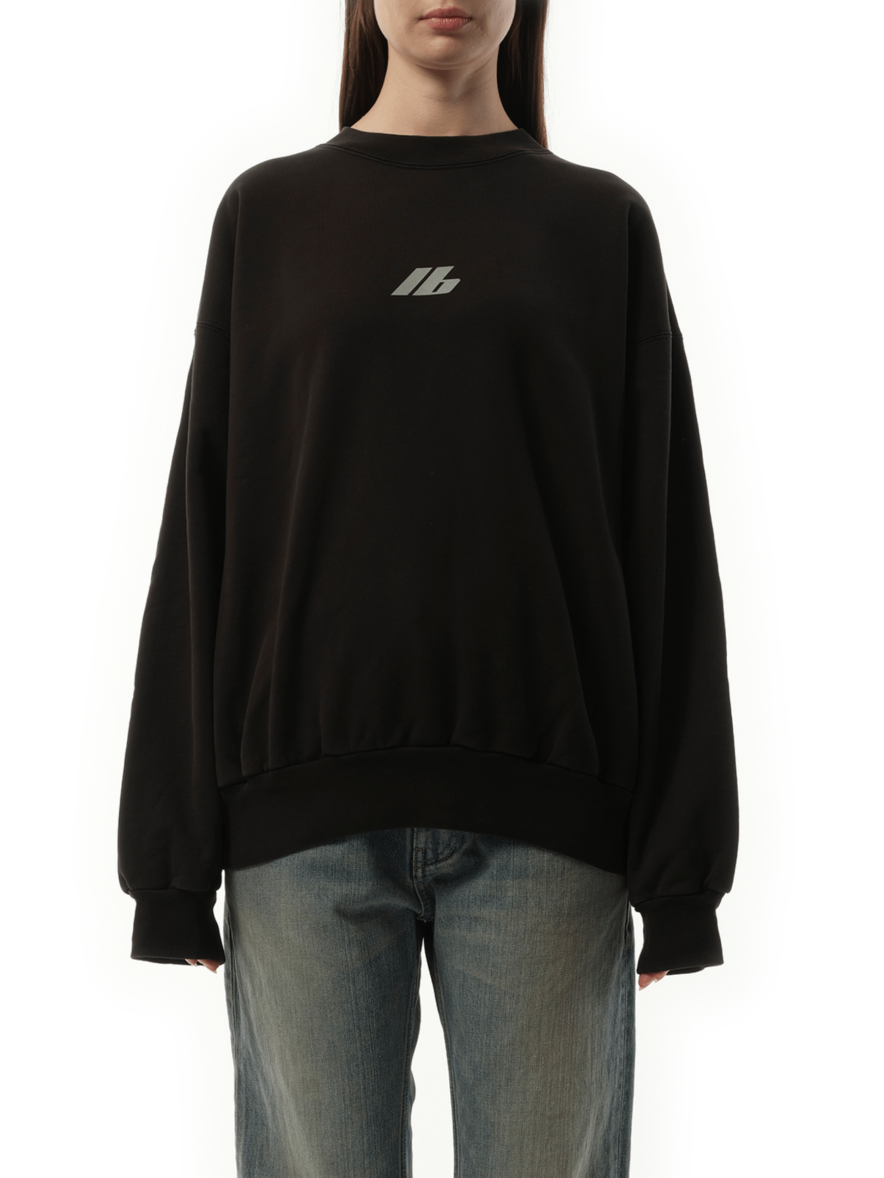 Image of a model wearing Outerwear. Productname: BALENCIAGA Activewear Logo Medium Fit Sweatshirt in BLACK colour by brand - BALENCIAGA