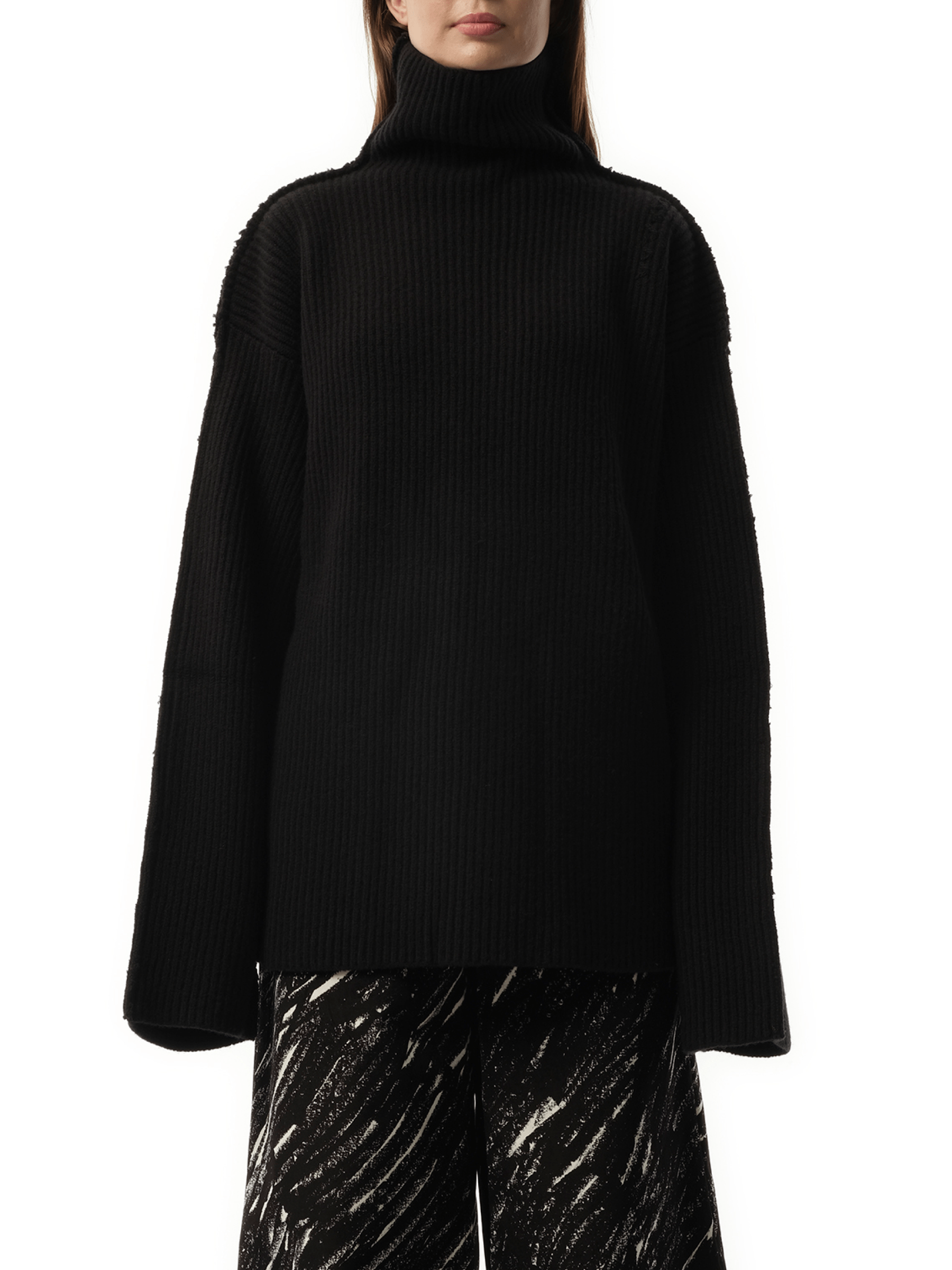 Image of a model wearing Outerwear. Productname: MARNI Long Sleeve Turtleneck Sweater in Black colour by brand - MARNI