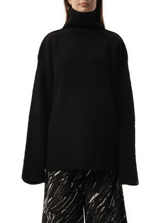 Image of a model wearing Outerwear. Productname: MARNI Long Sleeve Turtleneck Sweater in Black colour by brand - MARNI