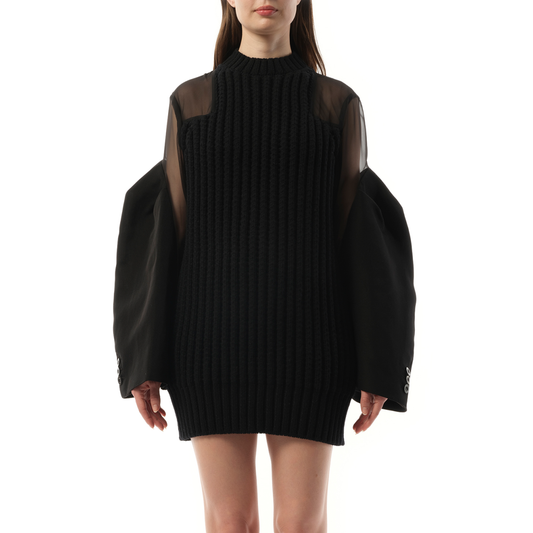 Image of Dresses. Product name - Silk Chiffon Mix Knit Dress in Black colour by brand - SACAI