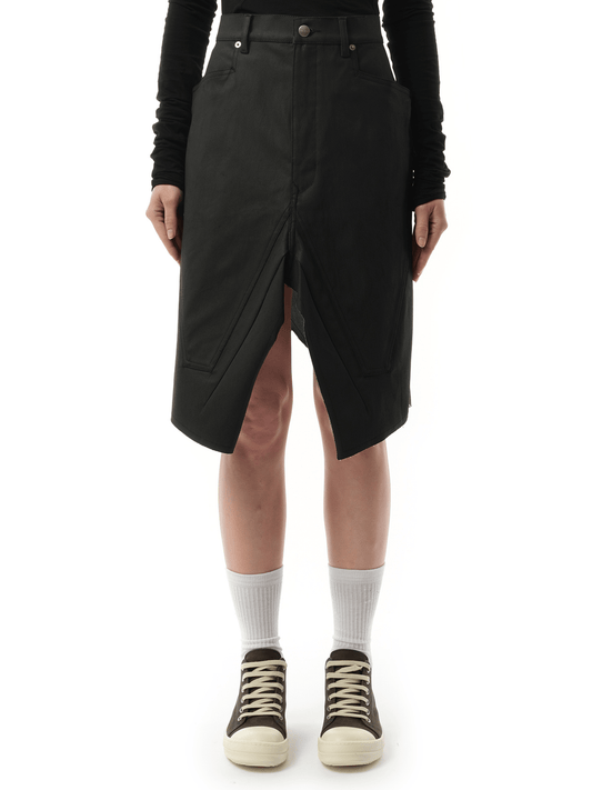 Image of a model wearing Skirts. Productname: RICK OWENS Slivered Skirt in BLACK colour by brand - RICK OWENS