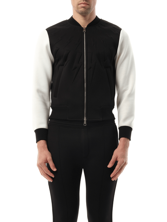 Image of a model wearing Outerwear. Productname: NEIL BARRETT Zip Sweatshirt in BLACK colour by brand - NEIL BARRETT