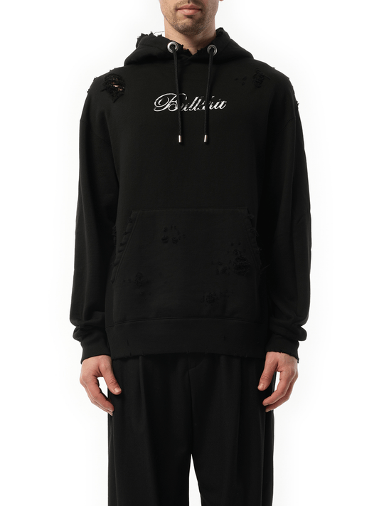 Image of a model wearing Outerwear. Productname: Hoodie in Black colour by brand - MASTERMIND