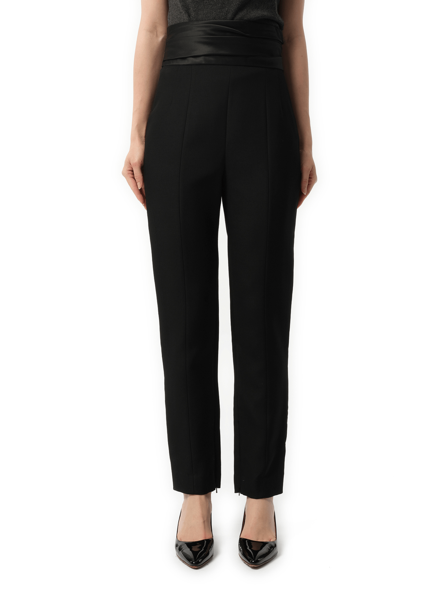Image of a model wearing Pants. Productname: KHAITE Lenro Pants in Black colour by brand - KHAITE
