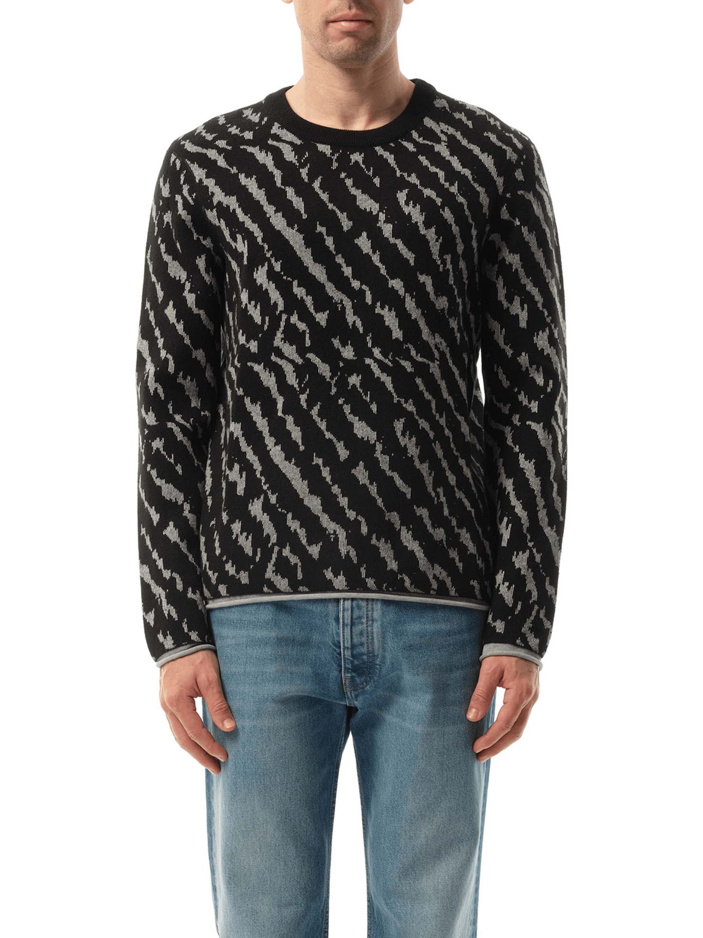 Image of a model wearing Outerwear. Productname: LANVIN Animal Jacq Knitwear in BLACK colour by brand - LANVIN